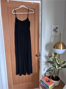 Quince Black Wide-Leg Spaghetti-Strap Jumpsuit